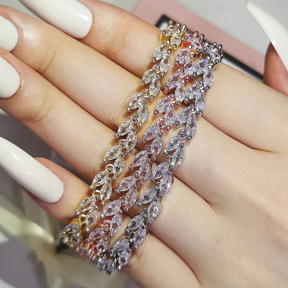 2024 New Trendy Leaves Rose Gold Silver Color Bracelet Bangle for Women Anniversary Gift Jewelry Wholesale Moonso Bulk S5878