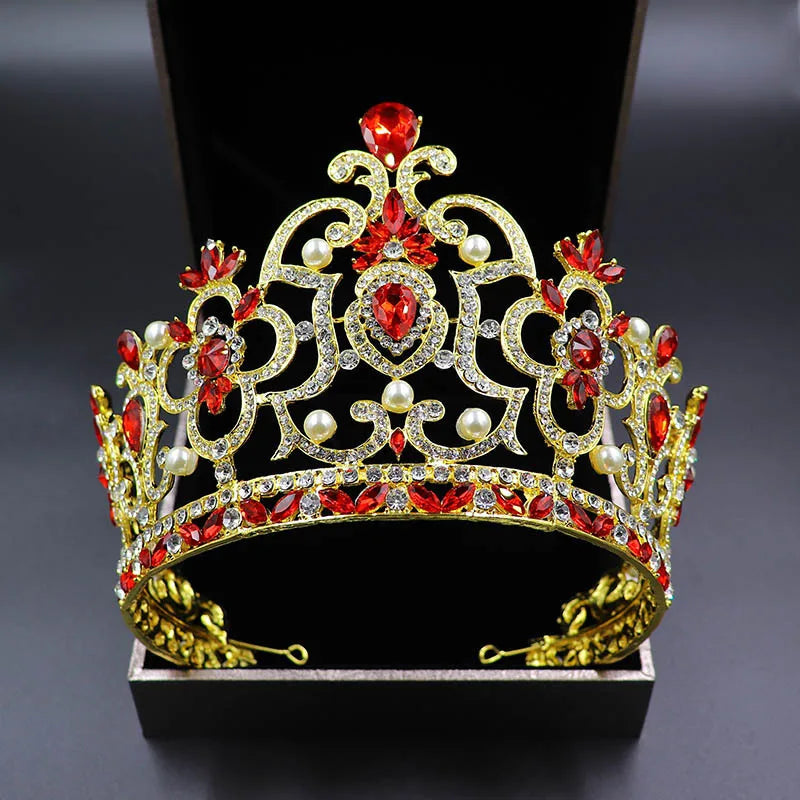 Wholesale Rhinestone Big Pageant Crown AB Colorful Crystal Tall Beauty Crown Diamond Preal King and Queen Tiaras