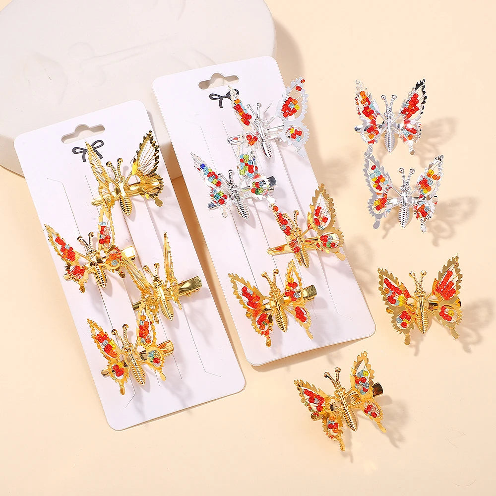 2Pcs/Set Fashion Metal Gold Hollow Butterfly Hairpins For Women Girls Hair Ornament Clip Barrette Headband Hair Accessories