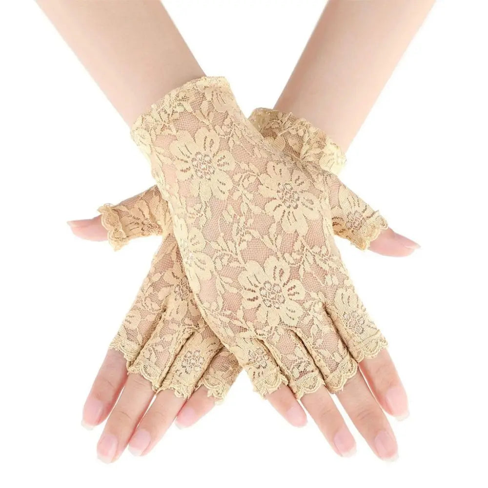 Women Sexy Dressy Lace Gloves Sunscreen Short Gloves Fingerless Lace Driving Gloves Spring Summer Mittens Wedding Accessories