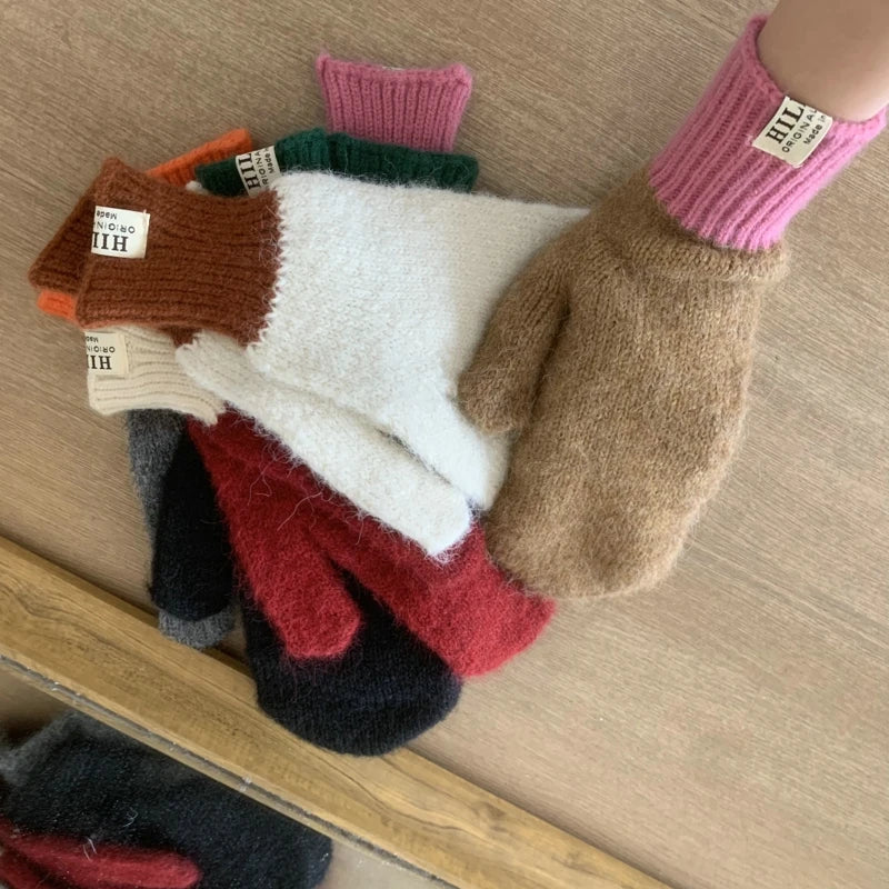 Women Winter Keep Warm Plush Gloves Elasticity Soft Full Fingers Mittens Knitted Girls Fashion Gloves For Women
