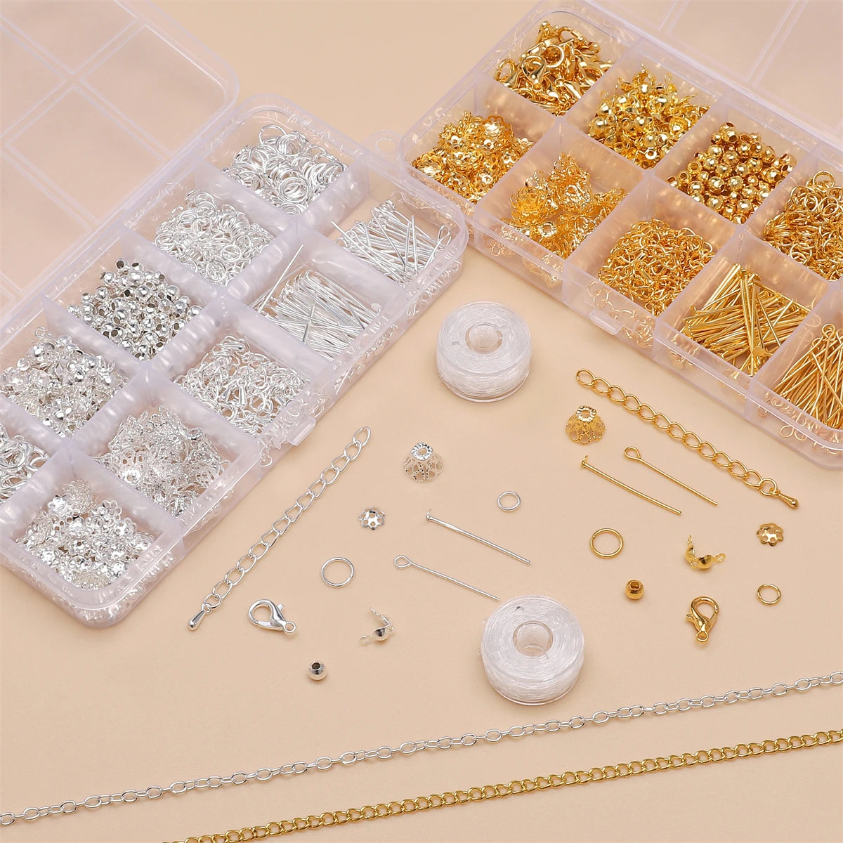 10 Grids 820pcs DIY Jewelry Making Kit Alloy Chain with Multi-Connector Clasp Types Professional for Bracelet Earrings Craft