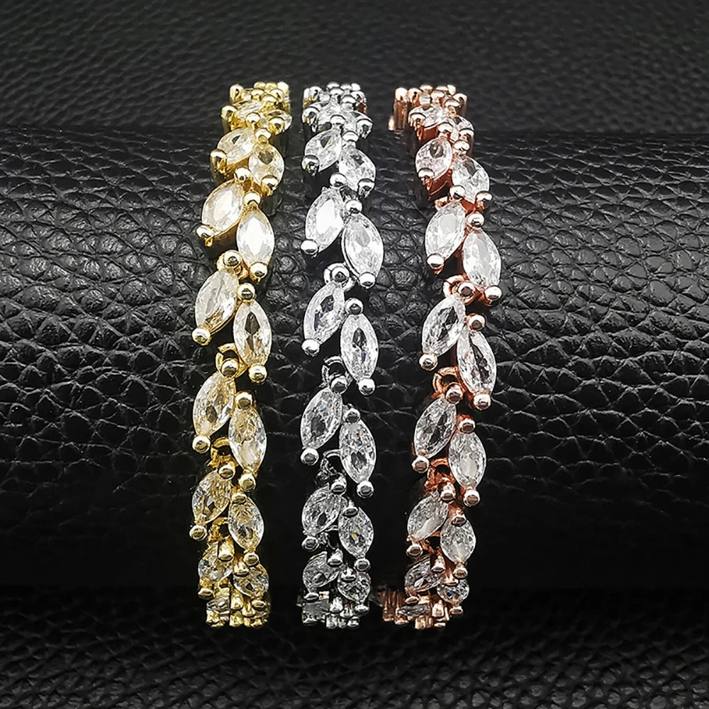 2024 New Trendy Leaves Rose Gold Silver Color Bracelet Bangle for Women Anniversary Gift Jewelry Wholesale Moonso Bulk S5878