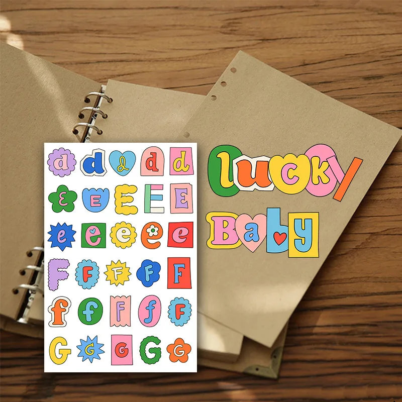 8 Sheets Alphabet Symbols Label Sticker,Color Letter Diary Collage Material Stickers Decorative Sticker