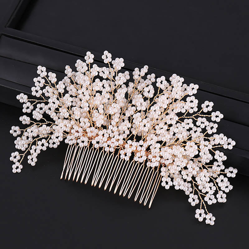 Pearl Flower Hair Comb European Style Tiaras Bride Headdress Pearl Girls Golden Crown Wedding Hair Accessories Party Jewelry