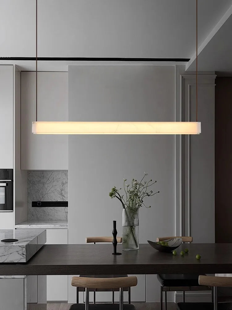 LED Light Luxury Leather Long Spanish Marble Pendant Light for lustre Living Room Recessed Decorative Lighting Ceiling Fixtures.