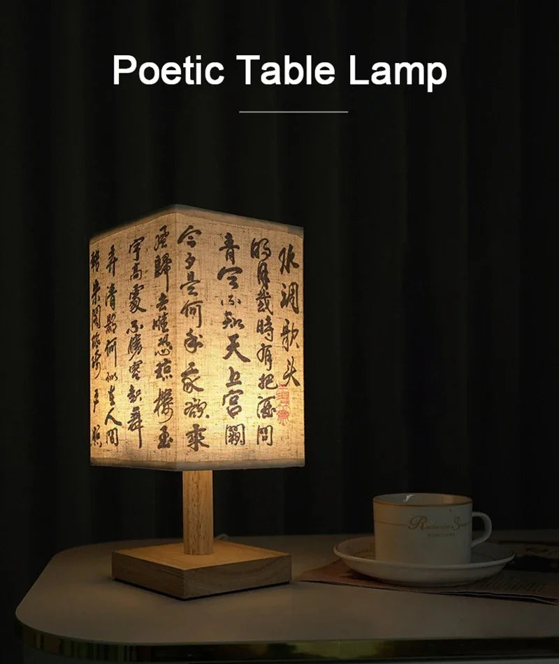 LED Decoration Table Lamps Simple Dimmable Plug Night Light Fabric Lampshade Square Bedroom Chinese Style Bedside Desk Lights