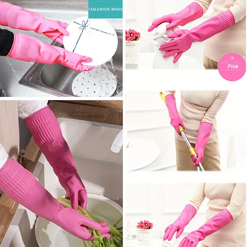 Cleaning Gloves 1 Pair Premium Household Waterproof Kitchen Dishwashing Non-Slip Durable Laundry Cleaning Supplies Tools