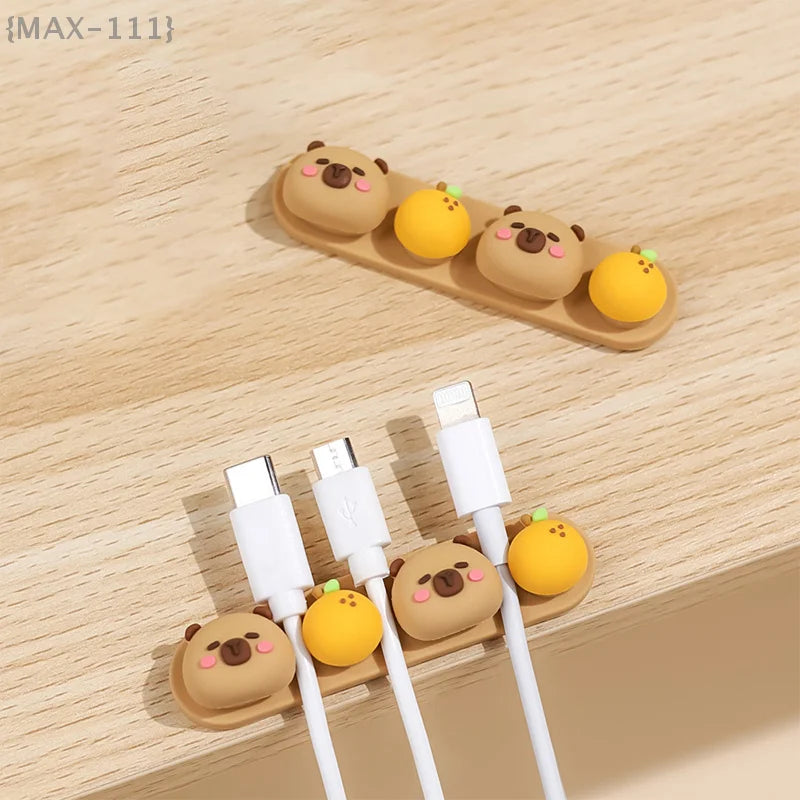 Portable Punch-Free Silicone Cable Organizer - Capybara Cartoon Cable Winder for Data & Charging Cable Storage