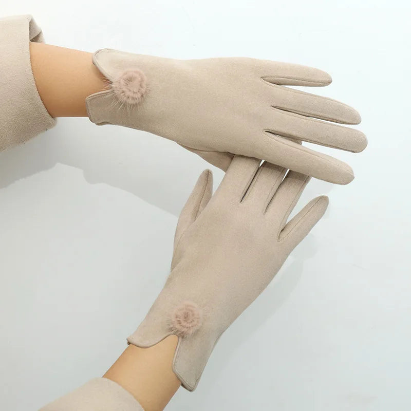 New gloves for women in winter with added velvet insulation, German velvet split finger gloves for skiing, cycling, and driving