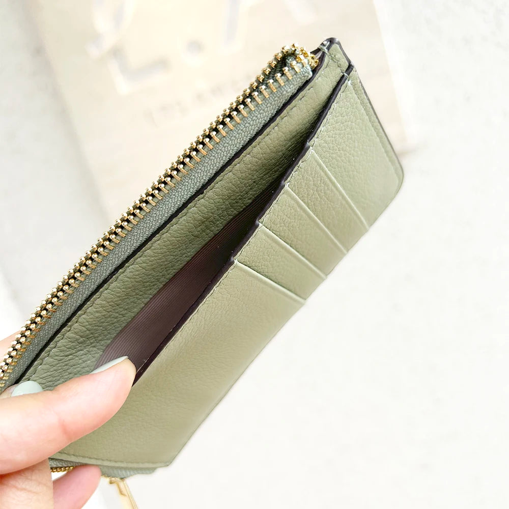 Luxury Genuine Leather Card Wallet Woman Custom Name Brand Card Holder Casual Zipper Lady Engraving Coin Purse Personalized Gift
