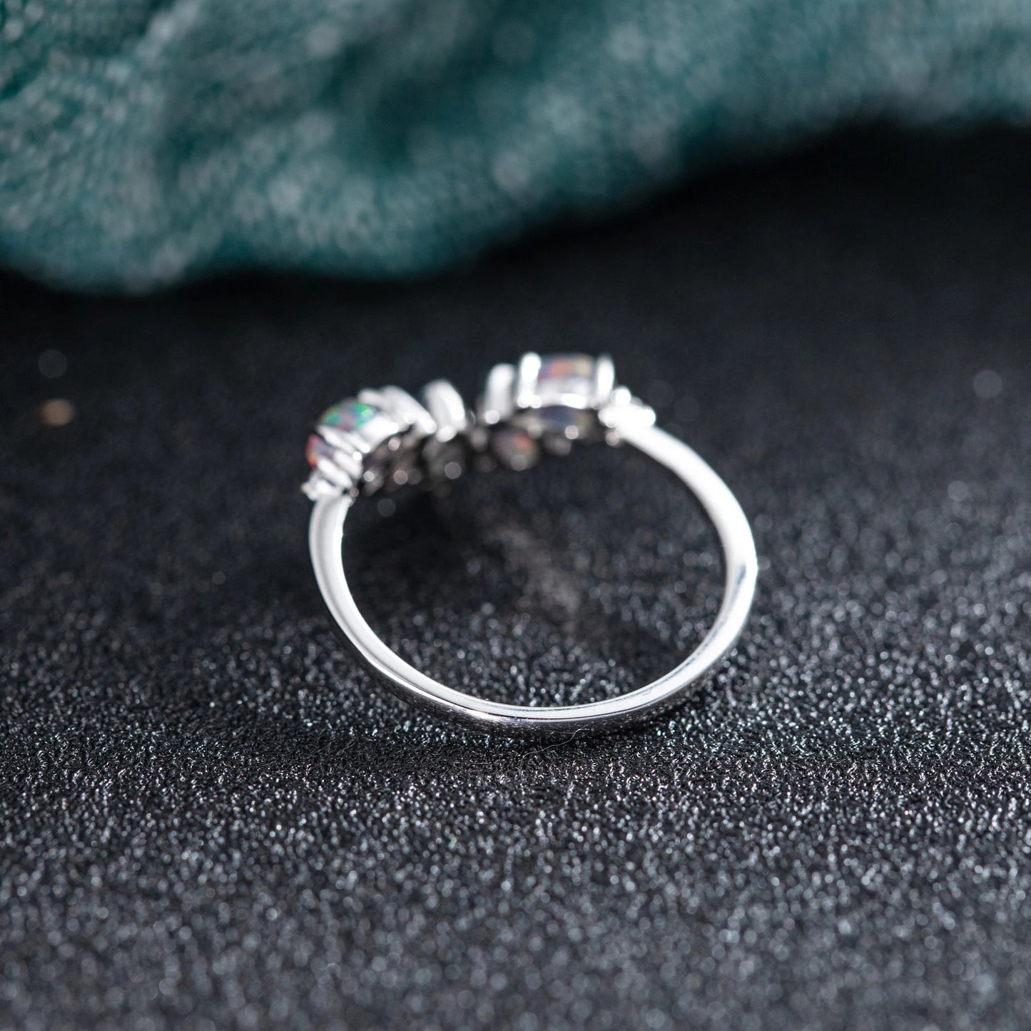 Curved Opal & Diamond Wedding Band with Natural Gemstone