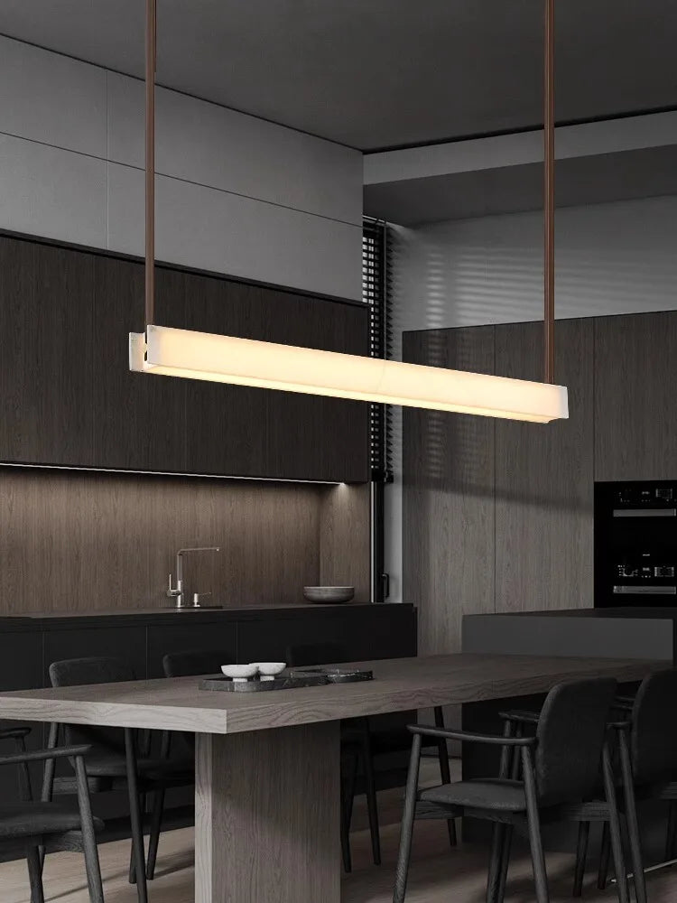 LED Light Luxury Leather Long Spanish Marble Pendant Light for lustre Living Room Recessed Decorative Lighting Ceiling Fixtures.