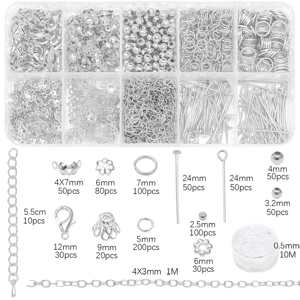 10 Grids 820pcs DIY Jewelry Making Kit Alloy Chain with Multi-Connector Clasp Types Professional for Bracelet Earrings Craft