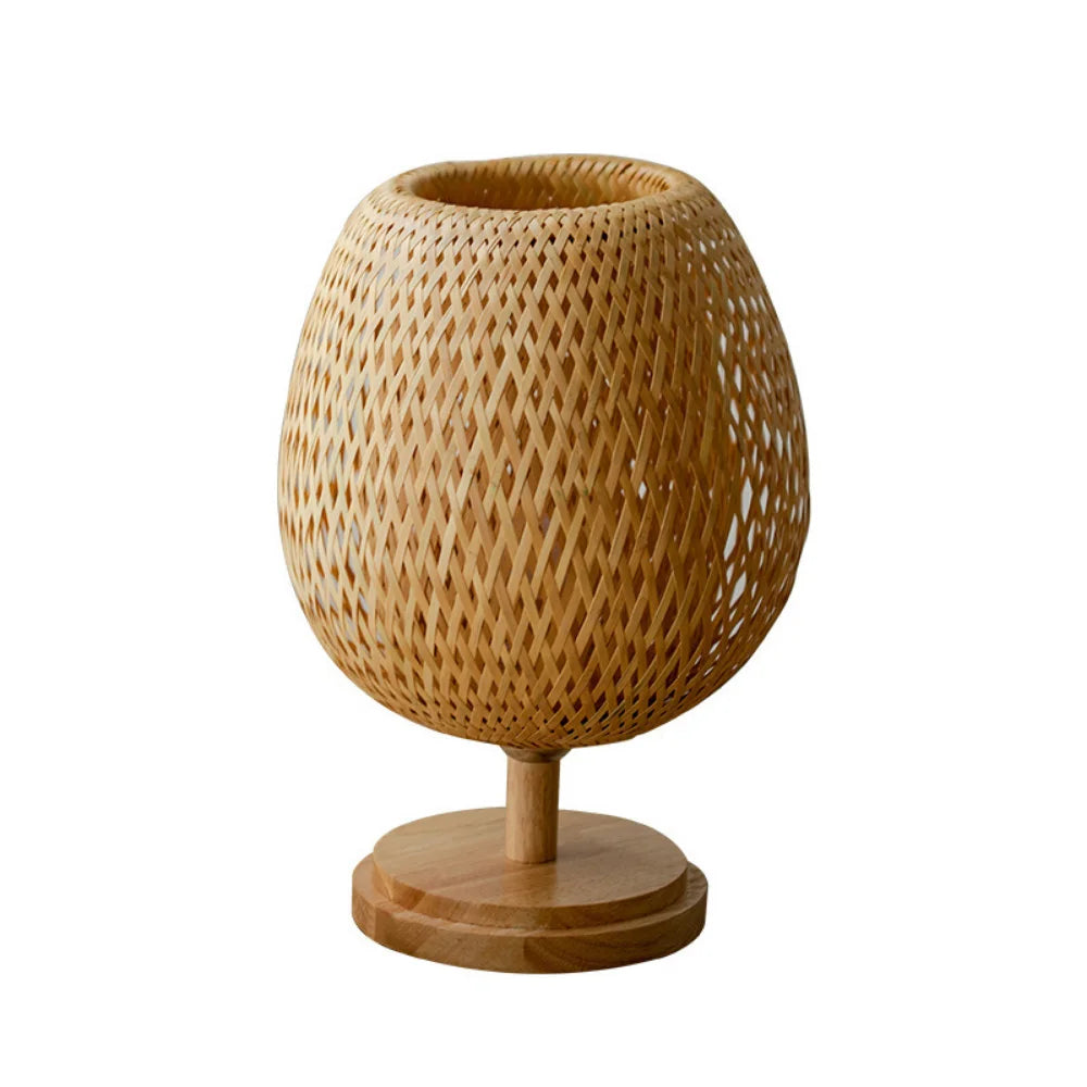 Dimmable Table Lamp, Rattan Bedside Lamp with Small Vintage Nightstand Light for Bedroom Living Room Desk Wooden Wicker Shade