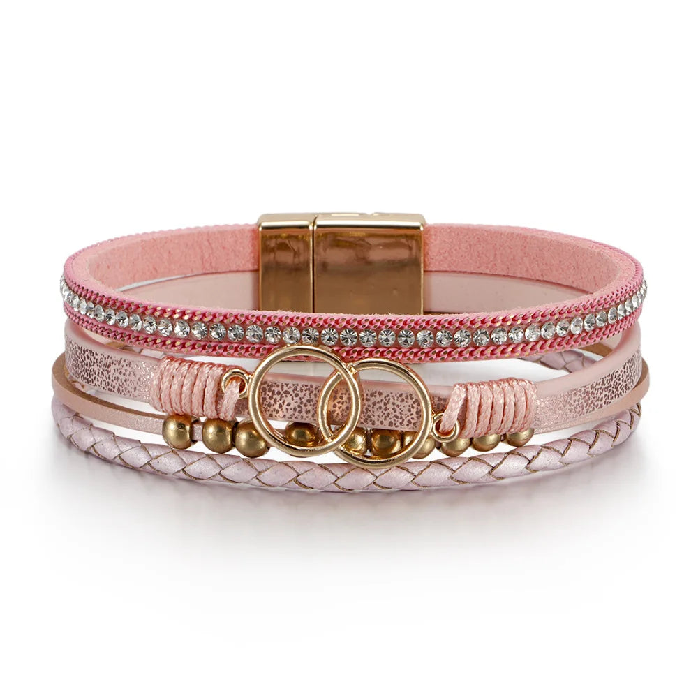 Beautiful Leather Bracelet Multi-Layer Handmade Women's Woven Bracelet Fashion Luxury Design Jewelry Bracelet Gift