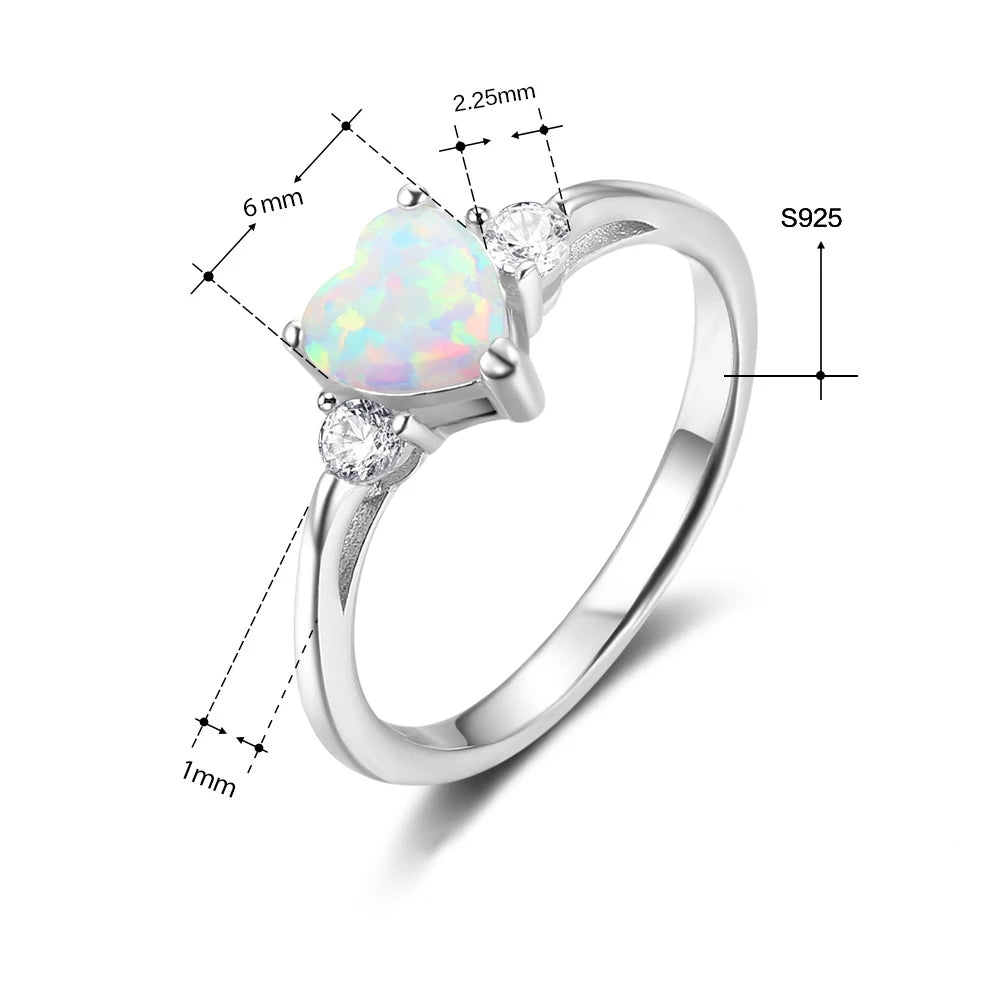 Trumium 100% 925 Sterling Silver Heart Shaped White Opal Engagement Promise Band Ring for Women Heart Halo Cubic Zirconia Ring