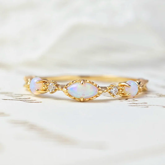 Vintage Bijou Opal Ring For Women Classic Elegant Thin Ring 925 Sterling Silver Gold Plated Fine Jewelry Accessories Gift