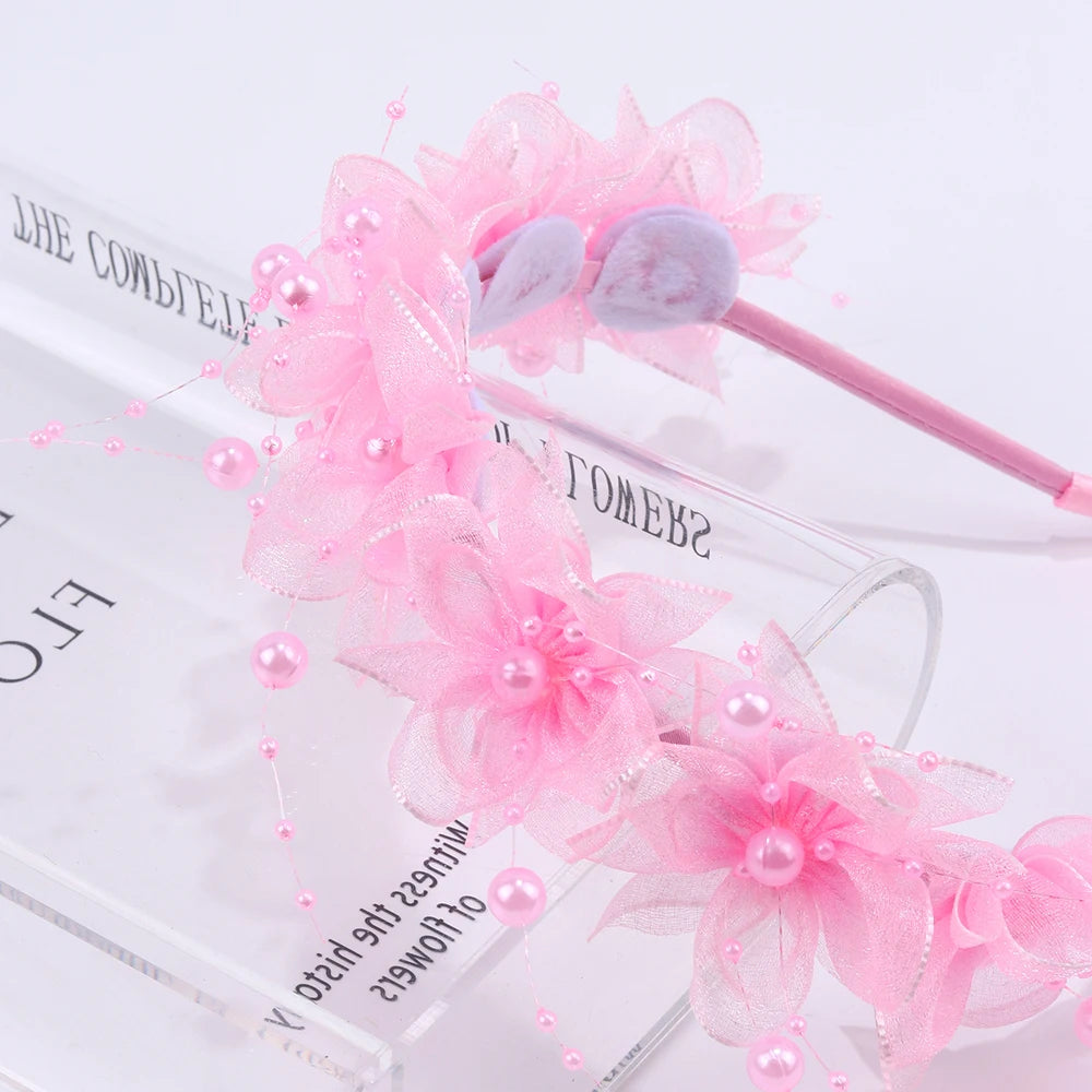 Fairy Flower Headband Sweet Lovely Girl Lace Floral Pearls Hair Hoop For Princess Wedding Birthday Headwear Accessories Gifts