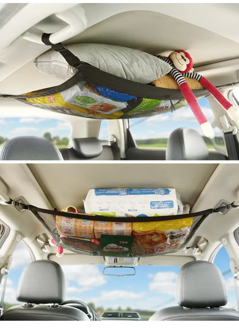 Car Roof Storage Net Durable Adjustable Hanging Organizer Bag for Vehicle Trunk Cabin Accessories Universal Fit