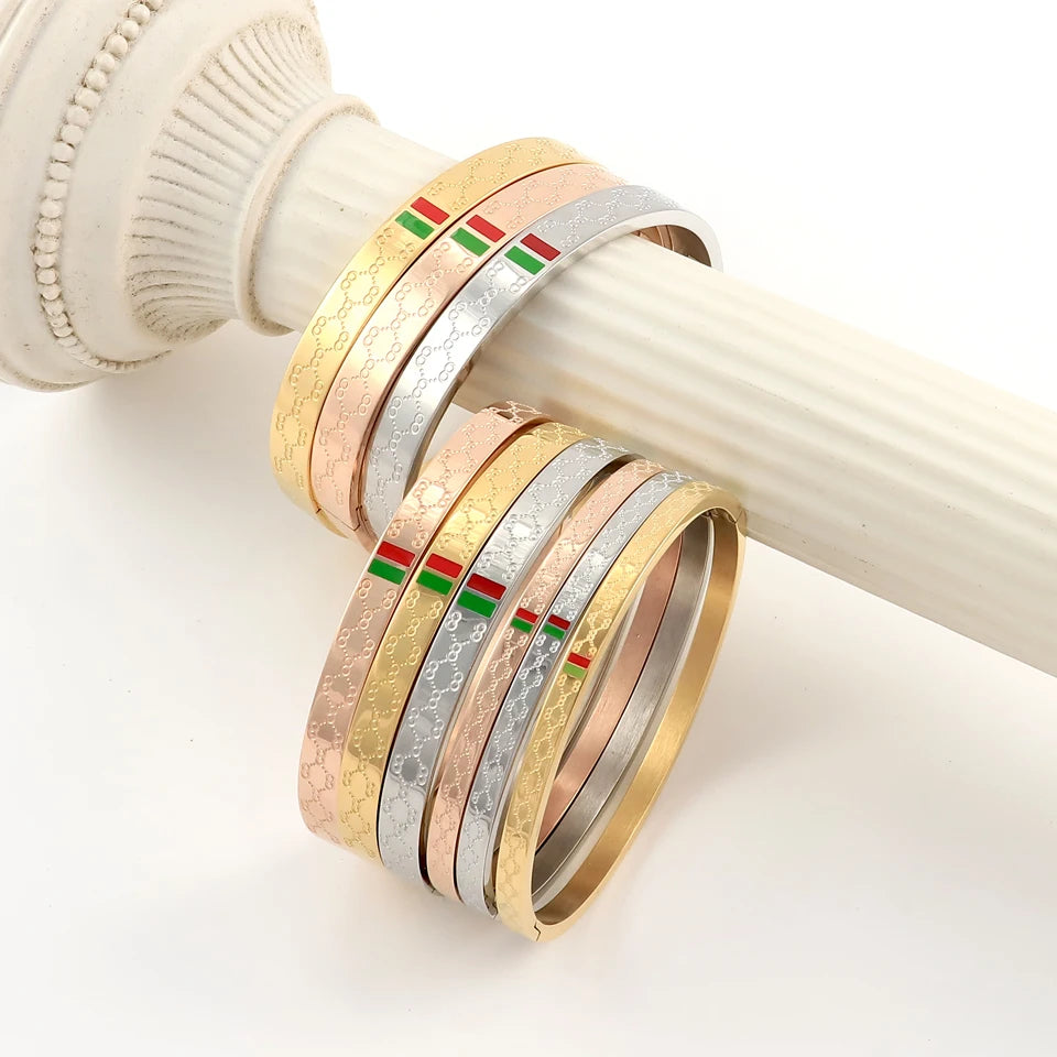 Trendy Bracelet for Women Red and Green Charm Stainless Steel Gold Color Jewelry Lover Bangle Luxury Wedding Female Gift
