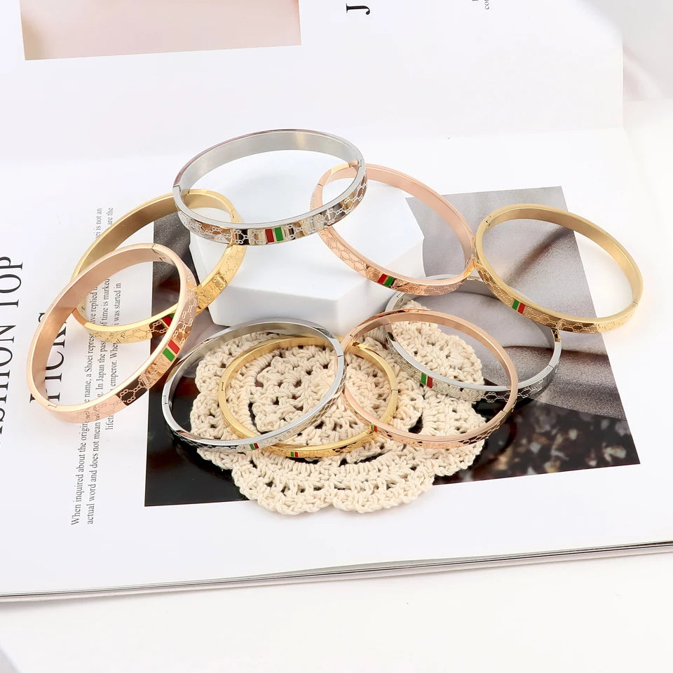 Trendy Bracelet for Women Red and Green Charm Stainless Steel Gold Color Jewelry Lover Bangle Luxury Wedding Female Gift