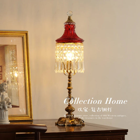 French Vintage European Crystal Glass Table Lamp Antique Style European Brass Bedroom Living Room Decorative Lamps and Lanterns