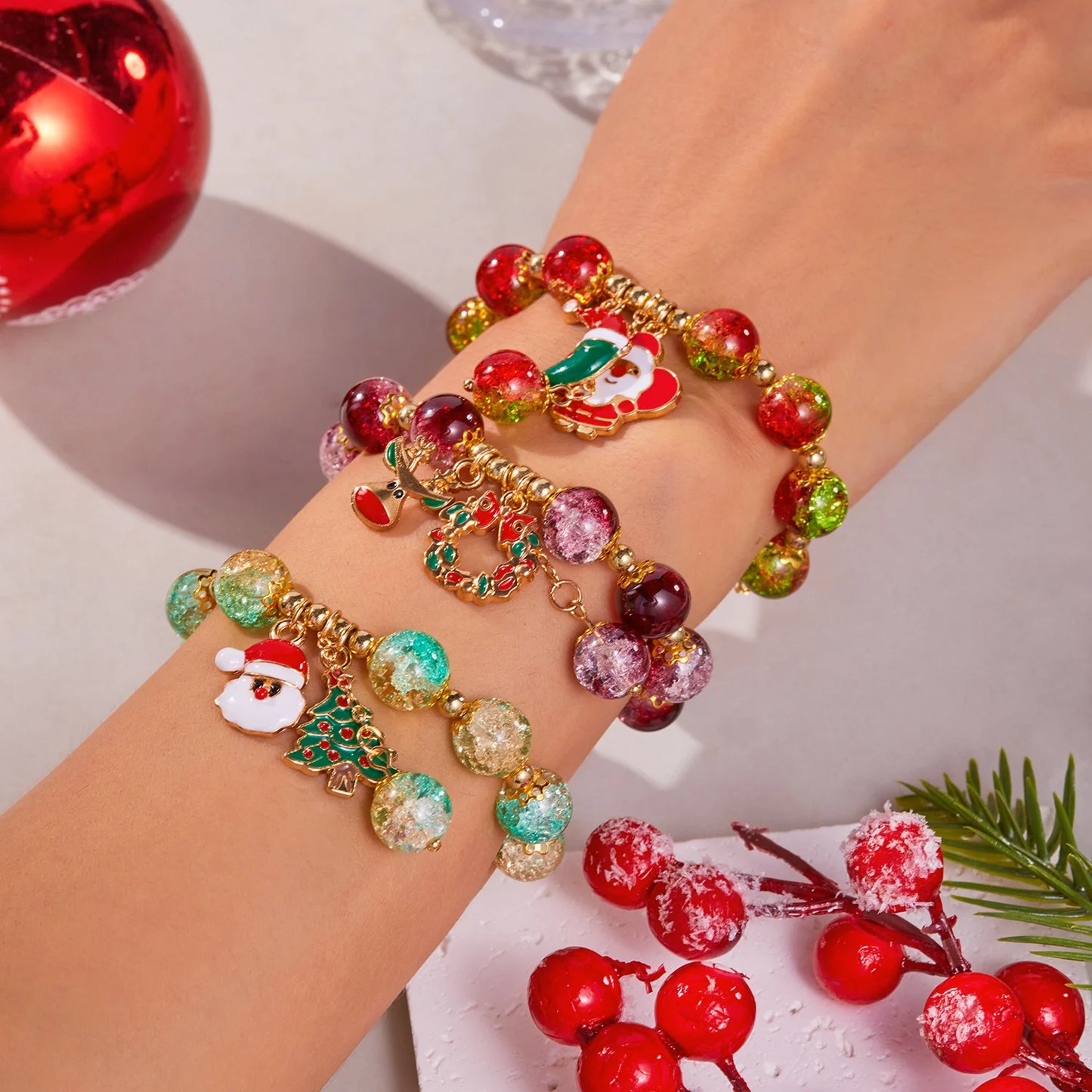 Trendy Christmas Bracelet for Women Men Sweet Handmade Crystal Beaded Santa Claus Tassel Bracelet New Year Party Jewelry Gifts