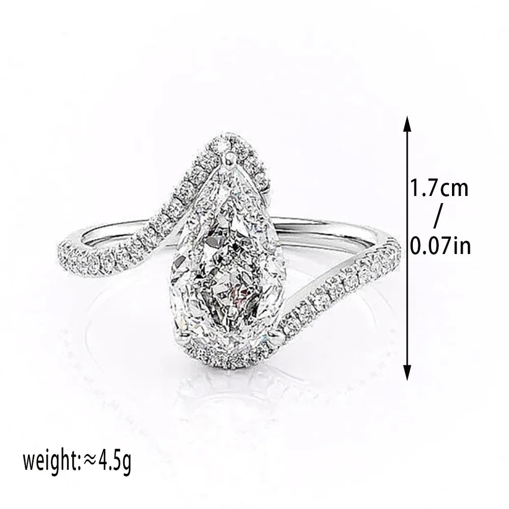 White Zircon Pear Cut Stone Rings For Women Rose Gold Silver Color Engagement Promise Bands Wedding Jewelry Mother's Day Gift