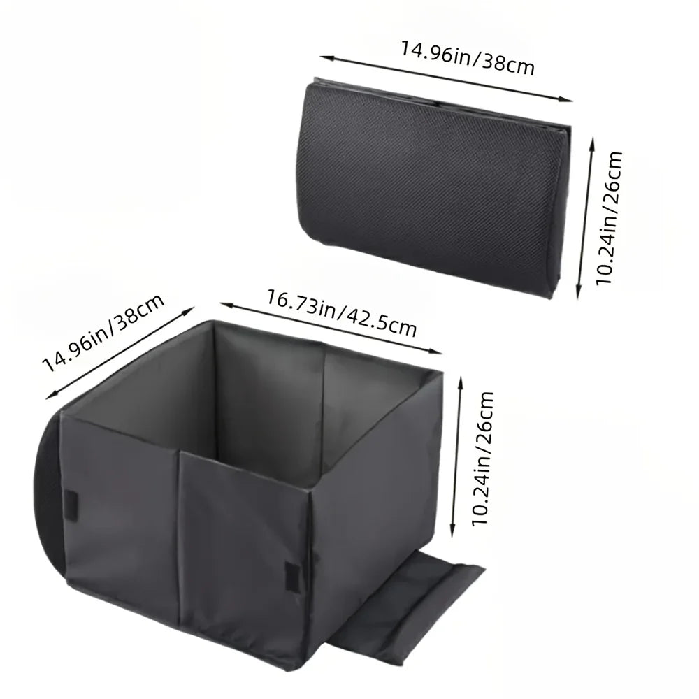 Car storage items with foldable design, combining storage and lumbar support functions