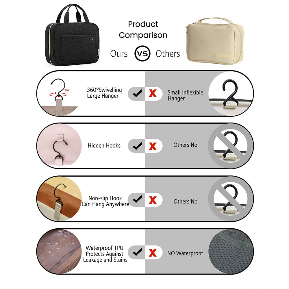 Travel Toiletry Bag with Hanging Hook Big Comparment Waterproof Makeup Bag for Women Men Travel Accessories Cosmetic Organizer