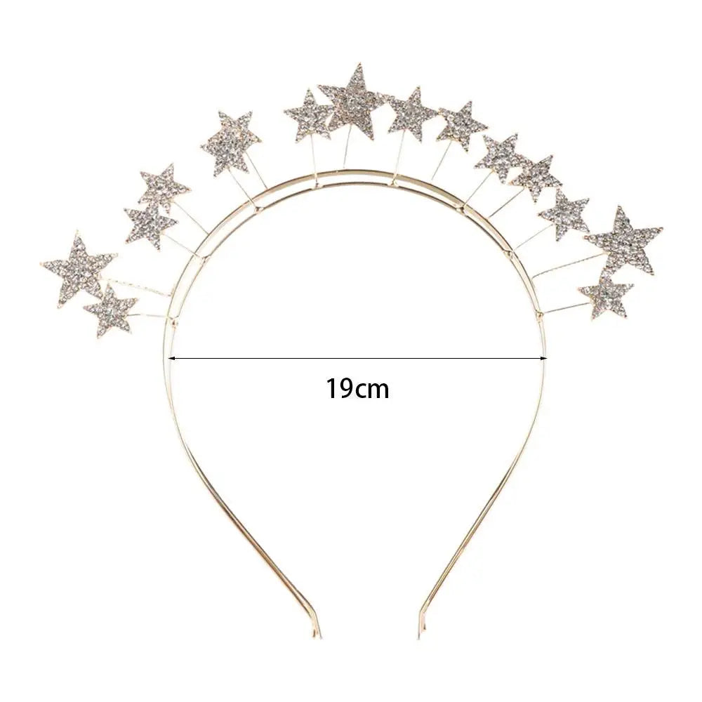 Fairy Metal Star Hair Hoop Princess Silver Halo Crown Rhinestone bilayer Baroque Hairbands Head Jewelry