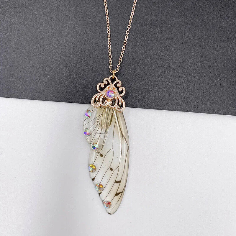 12 colors fashion Silver gold Fairy Purple Gradient Clear Resin Butterfly Shiny Insect Wing Pendant necklace for women jewelry
