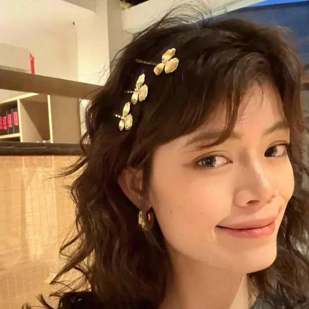 5pcs Elegant Golden Flower Hair Forks Hairstyle Tools French Style Pearl Side Clips Hair Accessories Retro Wave Alloy Barrettes
