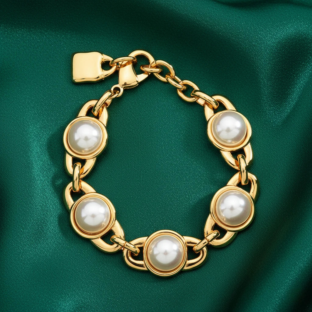 Trendy Pearl Golden Bracelet Heavy Retro Bangle Luxury Jewelry Elegant Accessories Party Gift