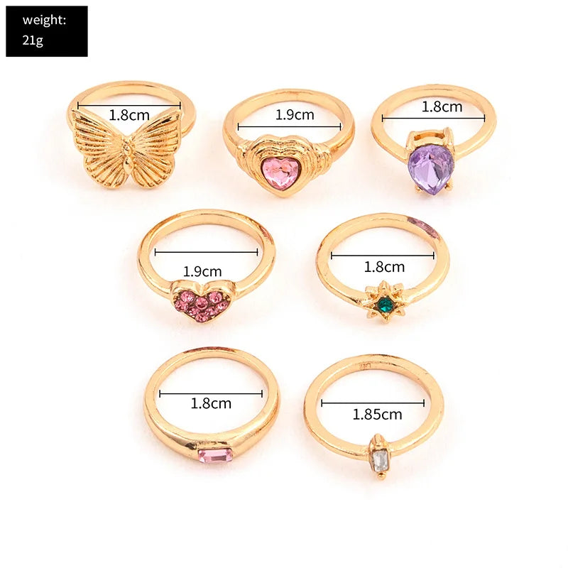 Pink Enamel Butterfly Ring Gold Finished Set For Women Crystal Enamel