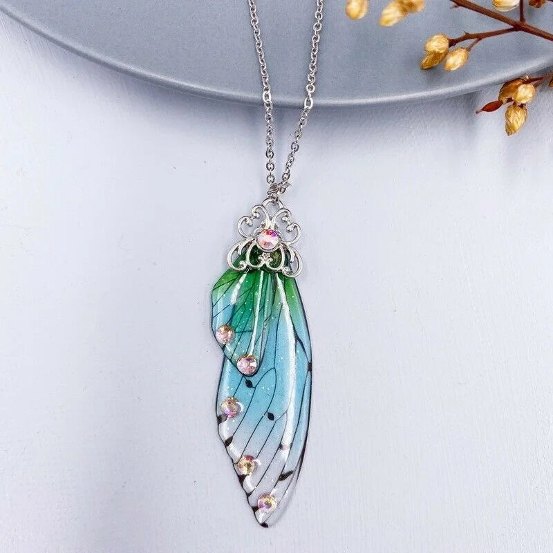 12 colors fashion Silver gold Fairy Purple Gradient Clear Resin Butterfly Shiny Insect Wing Pendant necklace for women jewelry