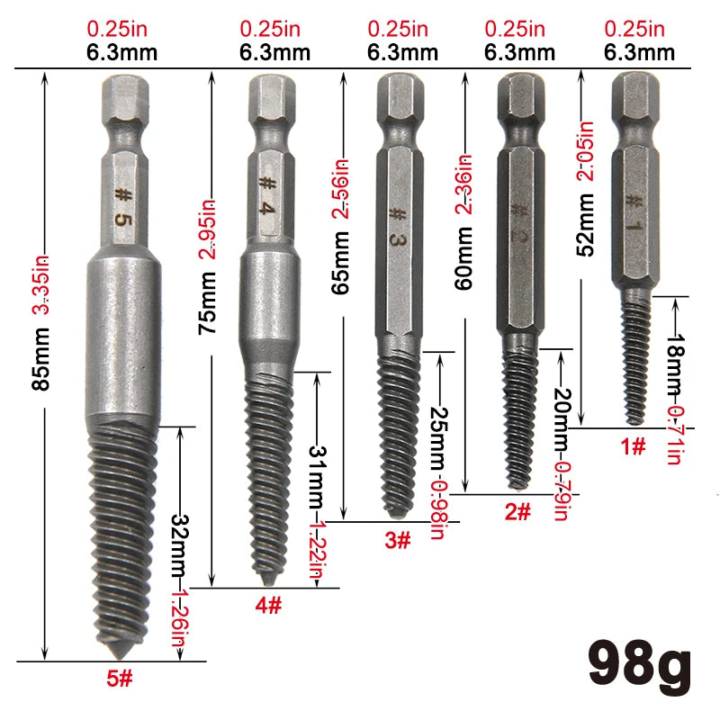 5pc Hex Handle Broken Head Screw Removal Tool 60mm Black Electric Hex Screw Removal Tool Set Cover Manual Screwdriver