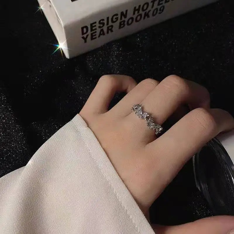 New Fashion Butterfly Rings Shiny Cubic Zirconia Leaves Geometric Adjustable Finger Ring Girls Minimalist Dainty Jewlery Gifts