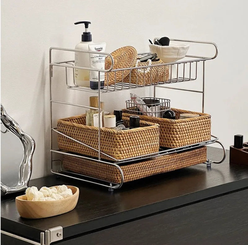Three Layers Living Room Storage Racks Stainless Steel Practical Simple Kitchen Desktop Storage Holder Luxury Modern Home Decor