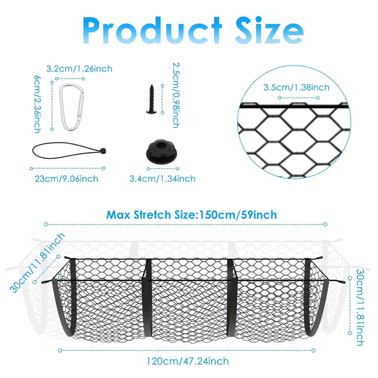 3 Pockets Cargo Net for Truck Bed Trunk Storage Elastic Heavy-Duty Luggage Holder Car Rear Cargo SUV Pickup Netting Organizer