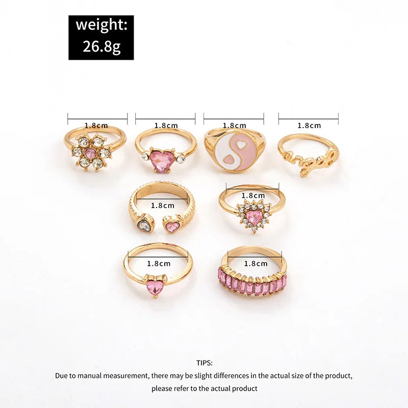 Pink Enamel Butterfly Ring Gold Finished Set For Women Crystal Enamel