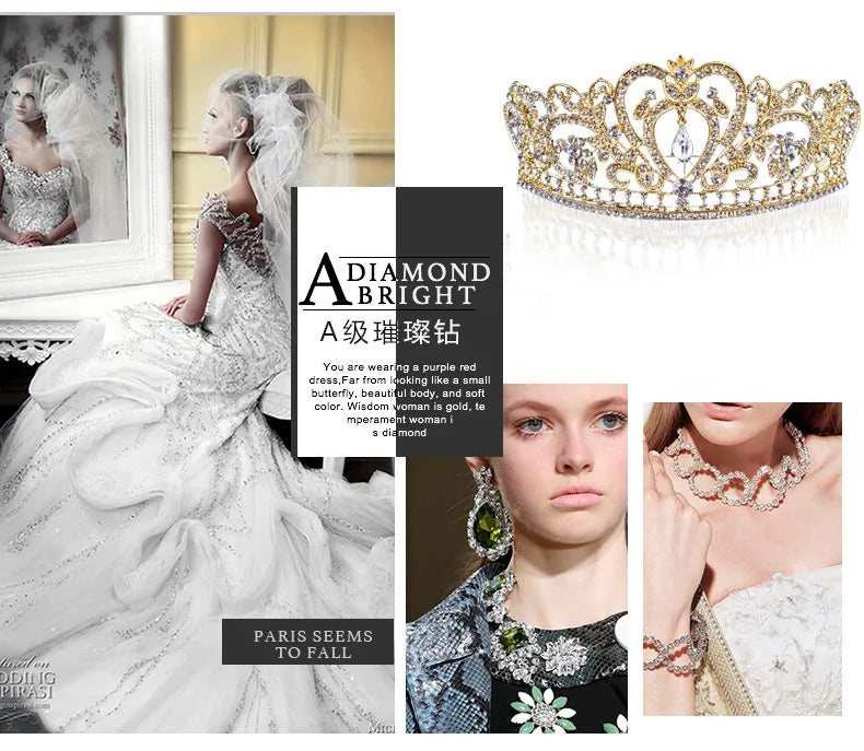 Luxury Wedding Crown for Bride Tiaras Rhinestone Hair Jewelry Gifts Crystal Hair Accessories Women Headband Bridal Headwear (Free Shipping) 💝🌹💖