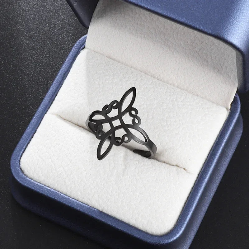 Stainless Steel Angel Wing Ring Open Adjustable Feather Ring for Men Women Couple Fashion Jewelry Anniversary Gift