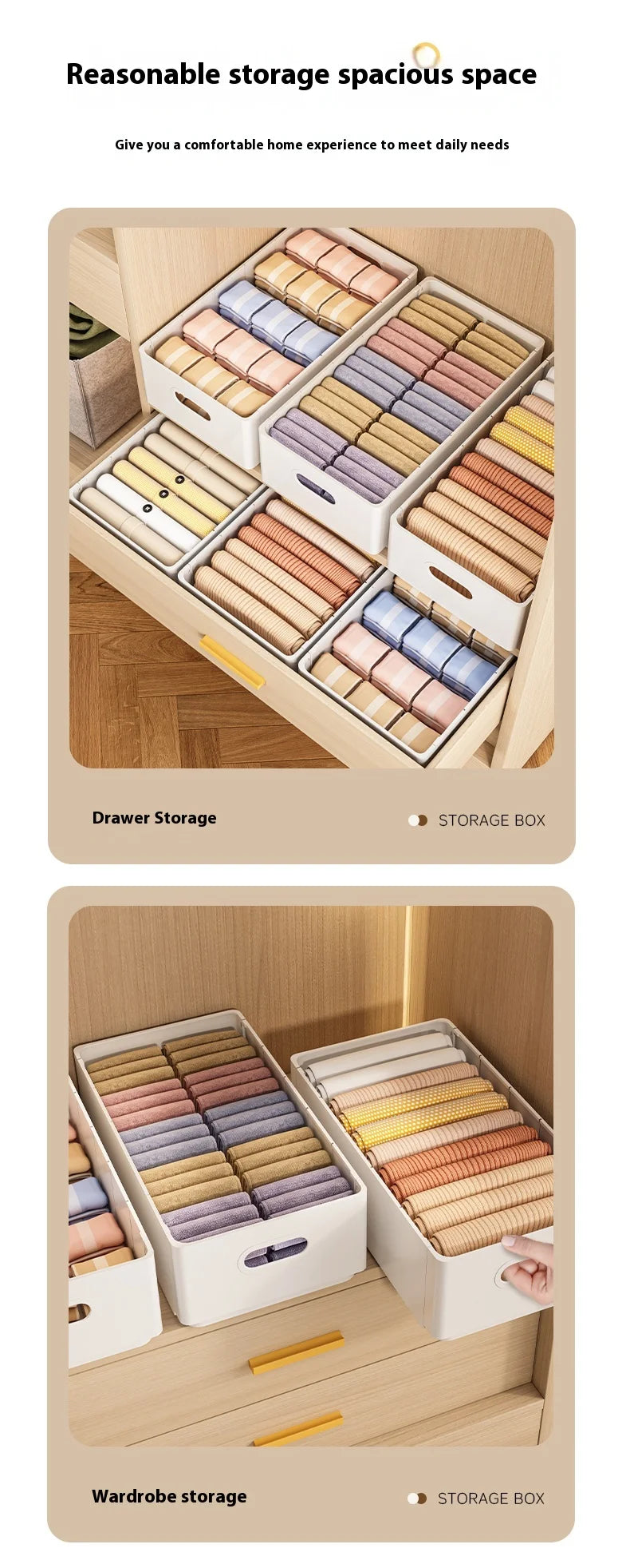 Wardrobe clothing organizer, drawer organizer, storage box with handles, foldable clothes, T-shirts, ties, scarves, towel storag