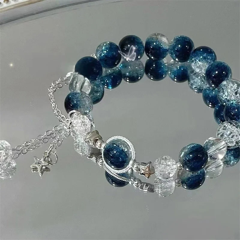 Fashion Design Gradient Crystal Beads Bracelet for Women Girls Vintage Butterfly Feather Maple Leaf Tassel Bracelet Jewelry Gift
