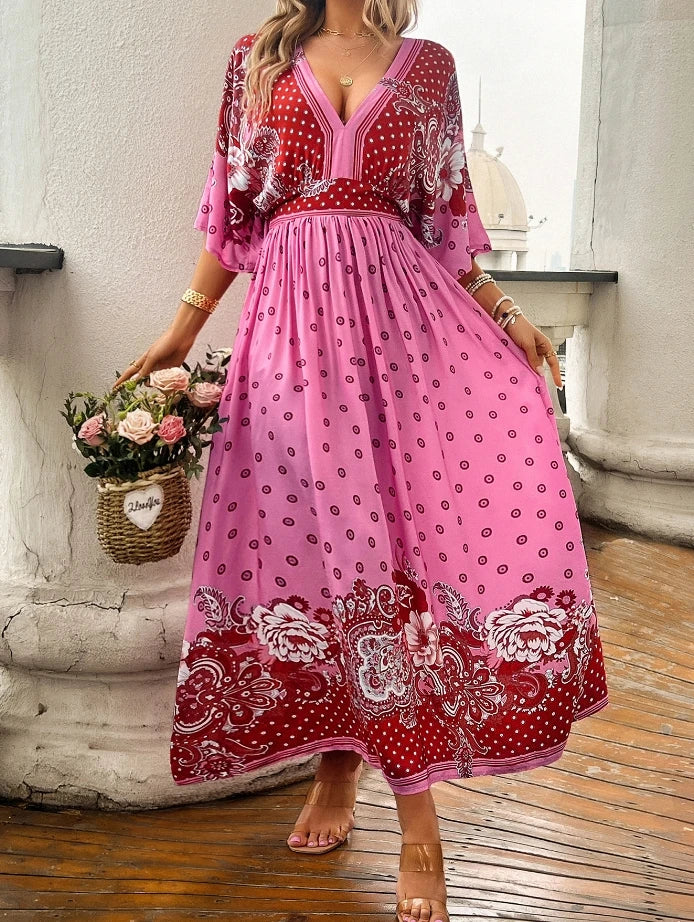 Women's Casual Vacation Printed Loose Waist Bohemian Dress Literary Retro Female Clothing 2024 Summer New Fashion Women Dresses