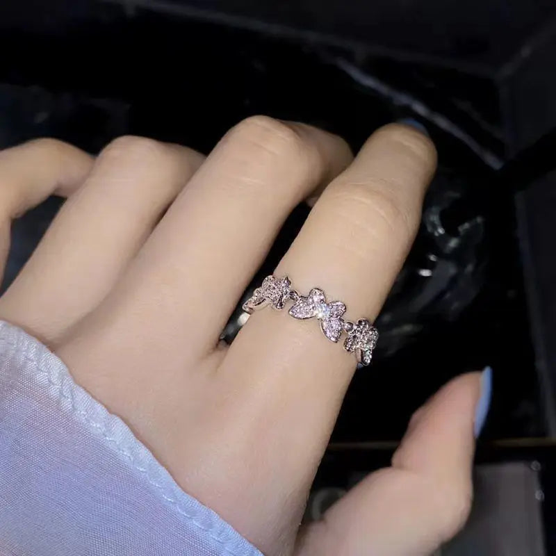 New Fashion Butterfly Rings Shiny Cubic Zirconia Leaves Geometric Adjustable Finger Ring Girls Minimalist Dainty Jewlery Gifts