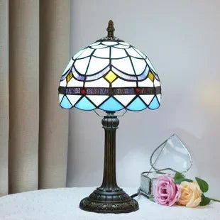 Stained Glass Table Lamp, Antique Green Tiffany Style Reading Light for Bedroom, Living Room and Office Decor Lampara Salon