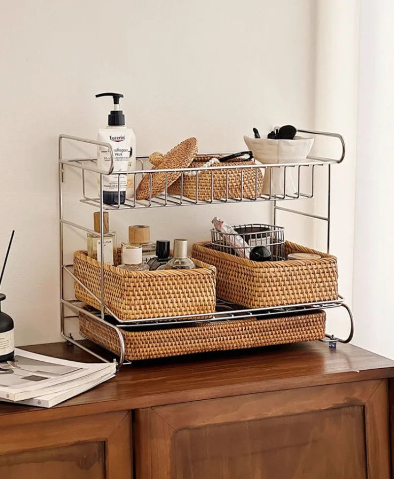 Three Layers Living Room Storage Racks Stainless Steel Practical Simple Kitchen Desktop Storage Holder Luxury Modern Home Decor